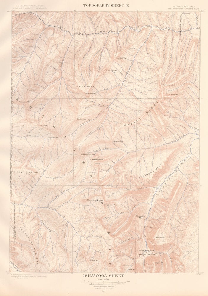 Item nr. 159961 Ishawooa Sheet. Atlas to Accompany Monograph XXXII on the Geology of the Yellowstone National Park. Arnold Hague.