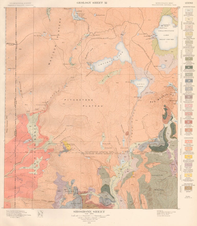Item nr. 159963 Shoshone Sheet. Atlas to Accompany Monograph XXXII on the Geology of the Yellowstone National Park. Arnold Hague.