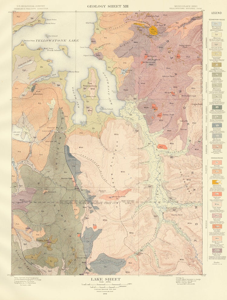 Item nr. 159965 Lake Sheet. Atlas to Accompany Monograph XXXII on the Geology of the Yellowstone National Park. Arnold Hague.