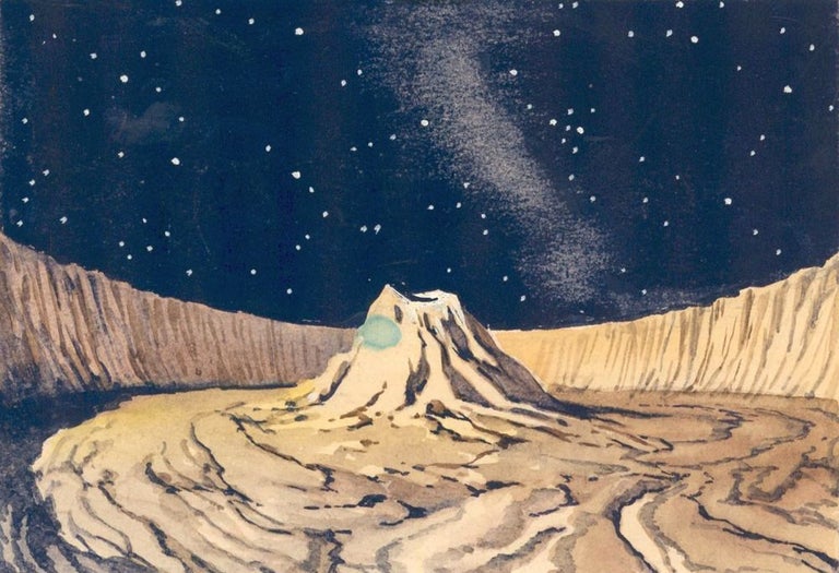 Item nr. 160045 Milky Way and Sky View over Crater. Science Fiction Imagery and Futuristic Landscapes. French School.