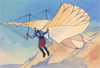 Item nr. 160071 Man with Early Flying Machine. Science Fiction Imagery and Futuristic Landscapes....