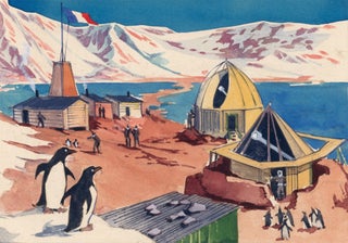 Item nr. 160077 Penguins at Antarctic Observatory. Science Fiction Imagery and Futuristic...