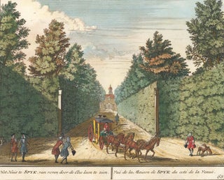 Item nr. 160100 Het Huis te Spyk, van voren door de Elze laen te zien... Het Zegenpralent...