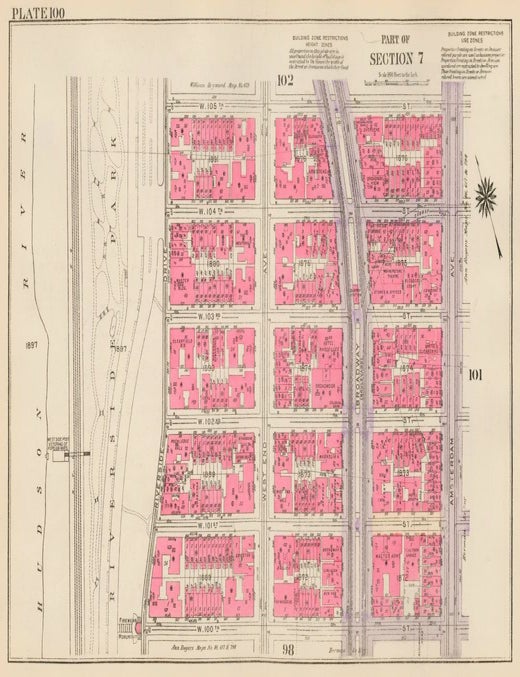 Item nr. 160238 Section 7: Plate 100. Land Book of the Borough of Manhattan, City of New York. Bromley, GW Bromley, Co.