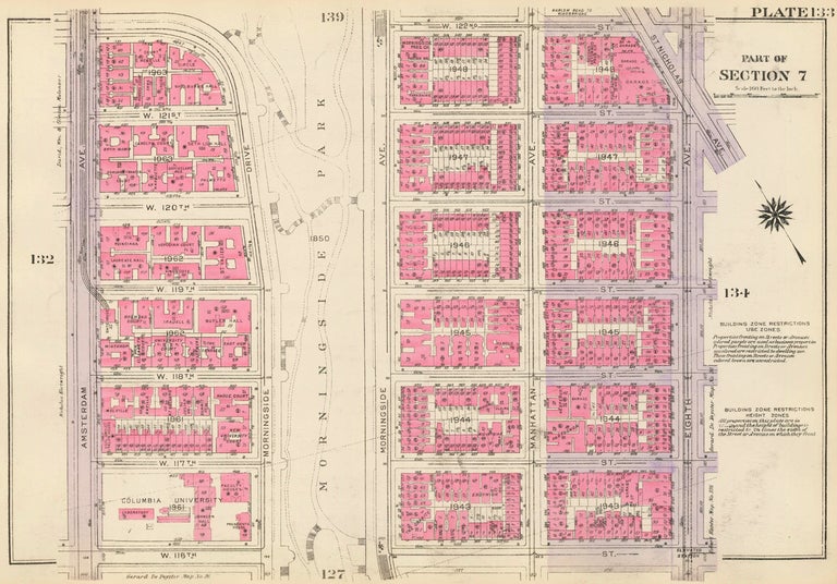 Item nr. 160256 Section 7: Plate 133. Land Book of the Borough of Manhattan, City of New York. Bromley, GW Bromley, Co.