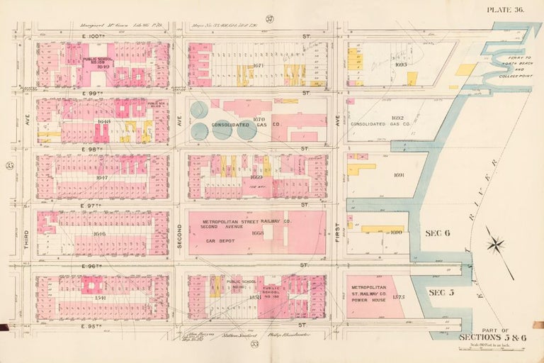 Item nr. 160376 Sections 5 & 6: Plate 36. Atlas of the City of New York. Bromley, GW Bromley, Co.