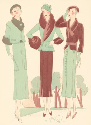 Item nr. 160384 Mint green tailored dresses with fur. Très Parisien. Germaine-Paule Joumard, G....