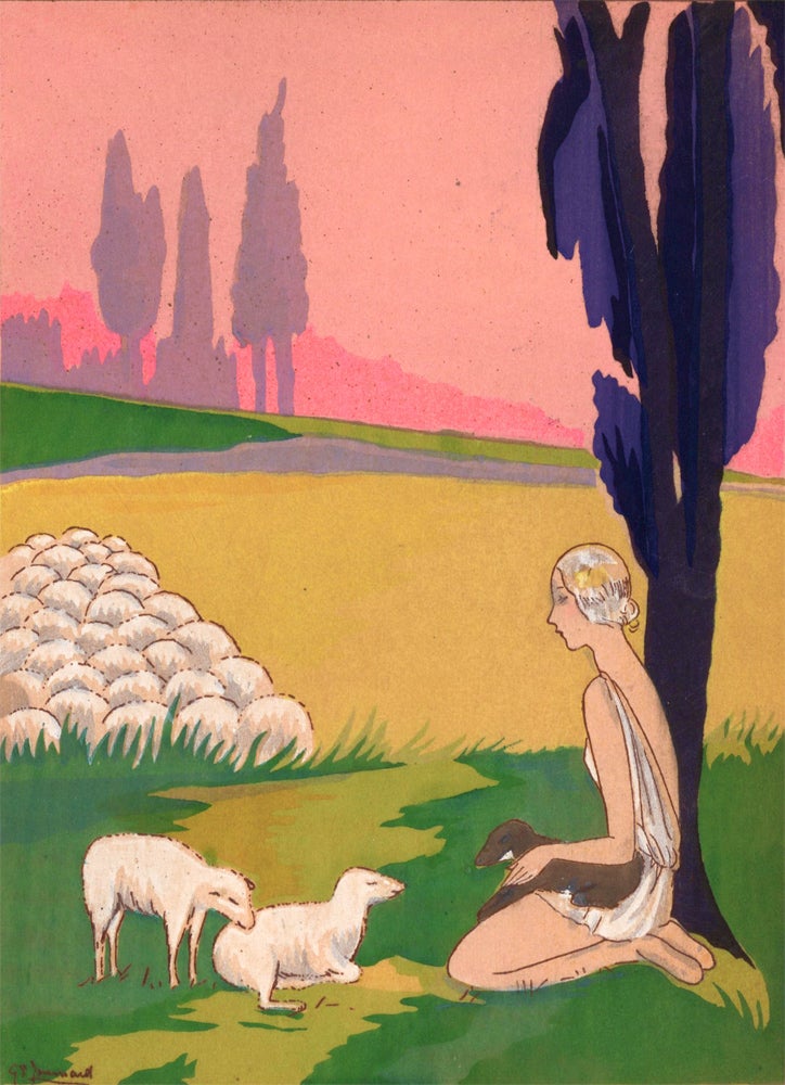 Item nr. 160418 Seulette aux champs, elle etait assise a garder ses moutons. Daphnis et Chloé. Germaine-Paule Joumard, G. P. Joumard.