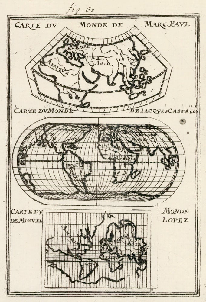 Item nr. 160464 Changes in world map constuction since the discovery of the Americas. Description de l'Univers. Allain Manesson Mallet.