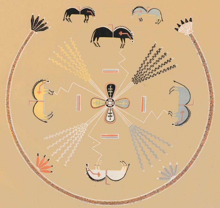 Item nr. 160633 Buffalo in each sector formed by "medicines." Sandpaintings of the Navajo Shooting Chant. Franc J. Newcomb.