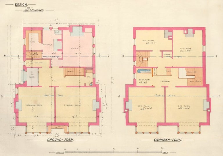 Item nr. 160732 Ground Plan and Chamber Plan. Design for Villa Residence. F. Reginald Watson.