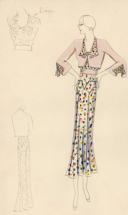 Item nr. 161197 Confetti Dress with Pink Bolero Jacket. Original Fashion Illustration. Edyth Sparag