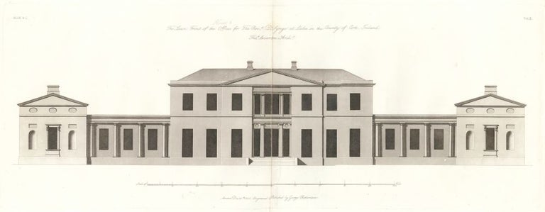 Item nr. 161375 The Lawn Front of the Offices for the Reverend Doctor Synge in the County of Cork, Ireland. The New Vitruvius Britannicus; Consisting of Plans and Elevations of Modern Buildings, Public and Private, Erected in Great Britain by the M. George Richardson.