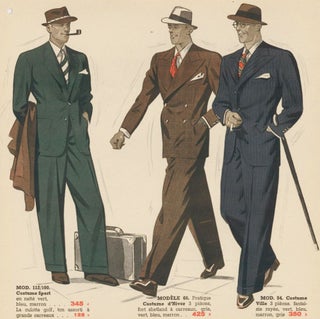 Item nr. 161615 Tweed jacket and vest, coat and trousers in granite, and tuxedo [Men's...