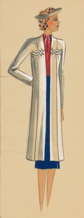 Item nr. 161893 Red, white and blue outfit and visor. Original Fashion Illustration. Ginette de...