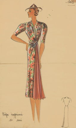 Item nr. 161894 Floral wrap dress. Original Fashion Illustration. Ginette de Paris, Ginette Jaccard