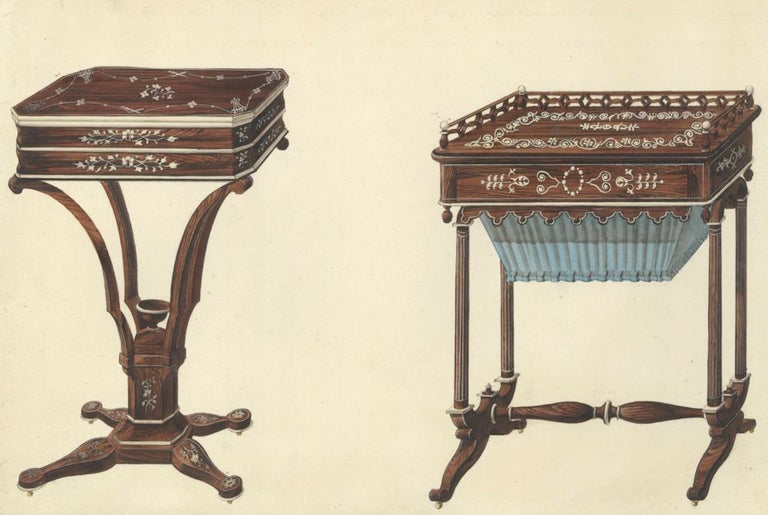 Item nr. 161910 Small Table and Sewing Table. Cabinet-maker's catalog of Charles X furniture. French School.