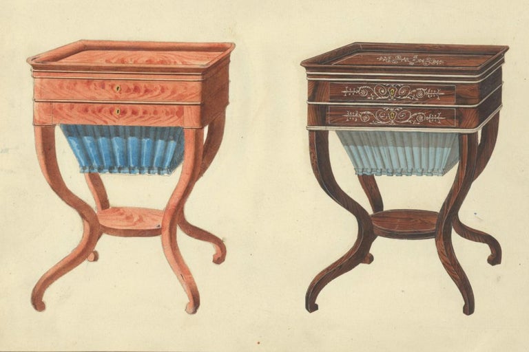 Item nr. 161911 Two Sewing Tables. Cabinet-maker's catalog of Charles X furniture. French School.