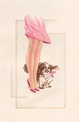 Item nr. 162182 137. Woman with puppy. Stockings Advertisement Illustration. German School