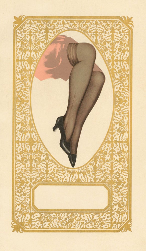 Item nr. 162187 69. Stockings with gold border. Stockings Advertisement Illustration. German School.