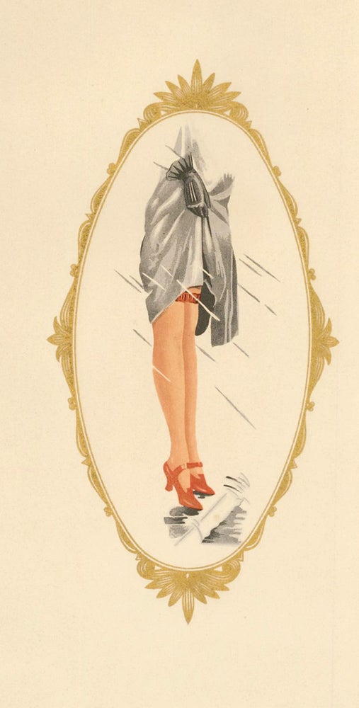 Item nr. 162189 112. Red shoes and stockings in a gold frame. Stockings Advertisement Illustration. German School.