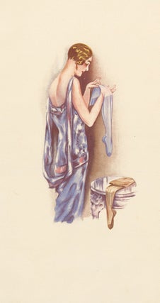 Item nr. 162195 100. Blue stockings. Stockings Advertisement Illustration. German School