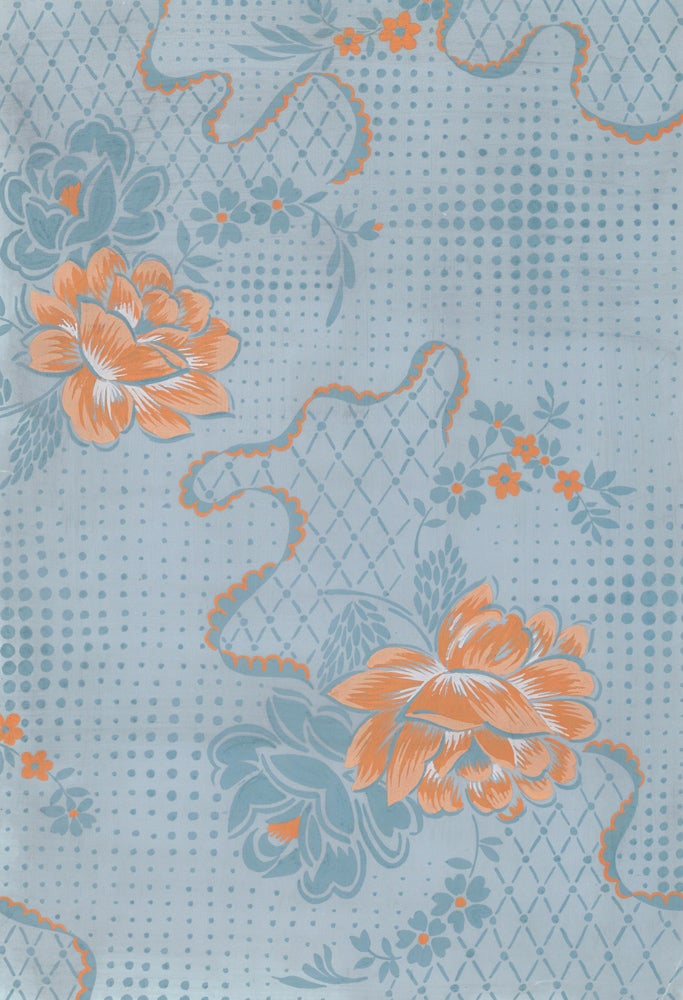 Item nr. 162226 Floral Lace in blue and peach. Jacques Laplace.
