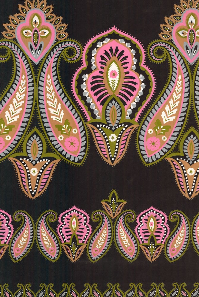 Item nr. 162230 Moss green paisley pattern with rosy pink accents. Jacques Laplace.
