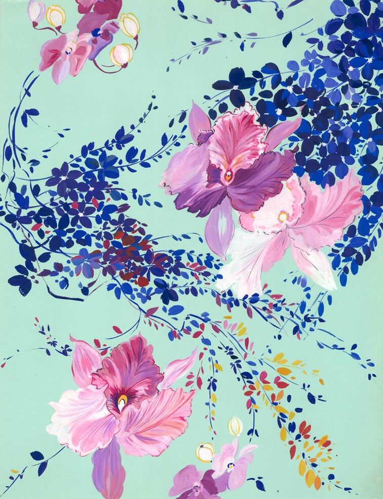 Item nr. 162245 Violet irises, in seafoam. Jacques Laplace.