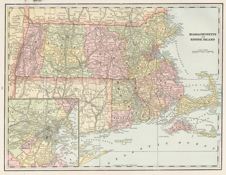 Item nr. 162272 Massachusetts and Rhode Island. Cram's Unrivaled Atlas of the World. George Franklin Cram.