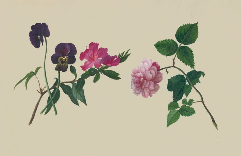 Item nr. 162292 A Flower Study: Pansies, Azalea, Rose. Adolphe Jean-Jacques Reques.