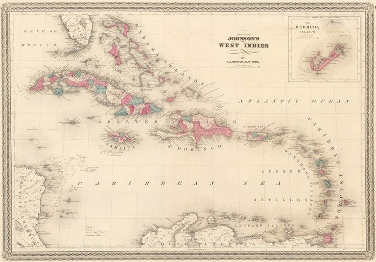 Item nr. 162429 Johnson's West Indies, (inset) The Bermuda Islands. Johnson's New Illustrated Family Atlas of the World. Alvin J. Johnson.