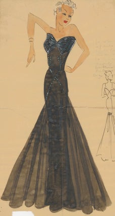Item nr. 162465 Black Fit-and-Flare Evening Gown with beaded details. Original Fashion...