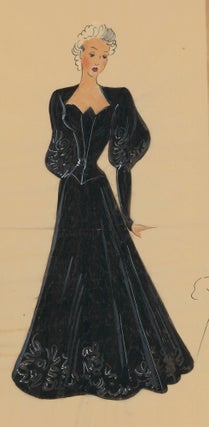 Item nr. 162473 Floor-length black gown, with a sweetheart neckline variation and gigot sleeves....