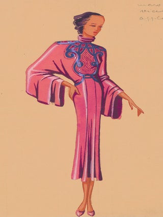 Item nr. 162503 Cheongsam-inspired magenta dress with intricate embroidery and butterfly sleeves....