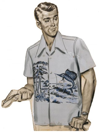 Item nr. 162646 Men's Shirt with Marlin & Palm Trees. AJ Fitzsimons