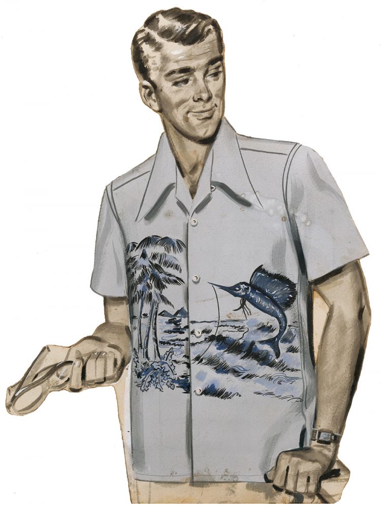 Item nr. 162646 Men's Shirt with Marlin & Palm Trees. AJ Fitzsimons.