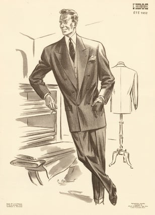Item nr. 162732 At the tailor, in a pinstripe double-breasted suit for Spring 1952. L'Homme. C....