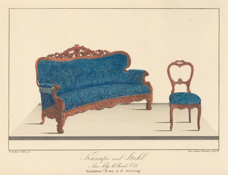 Item nr. 162858 Pl. 14. Blue Couch. Journal fur Bau- und Mobelschreiner, Tapezierer. Wilhelm Kimbel.