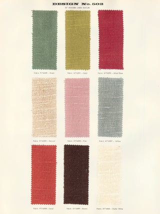 Upholstered chair showing Design No. 502, quilted. Schumacher's Taliesin Line of Decorative Fabrics and Wallpapers Designed by Frank Lloyd Wright.