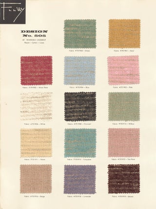 Design No. 505 in 15 colors. Schumacher's Taliesin Line of Decorative Fabrics and Wallpapers Designed by Frank Lloyd Wright.