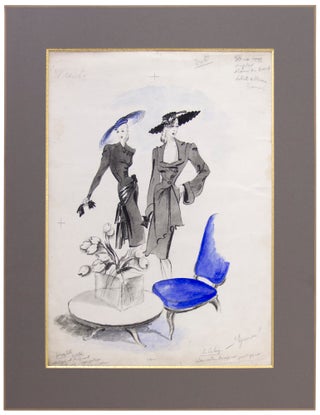 Jacques Fath and Lucien Lelong Fashion Illustration, with a Touch of Blue.