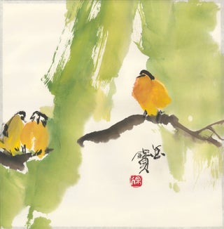 Item nr. 163366 Trio of birds in a tree. Japanese school