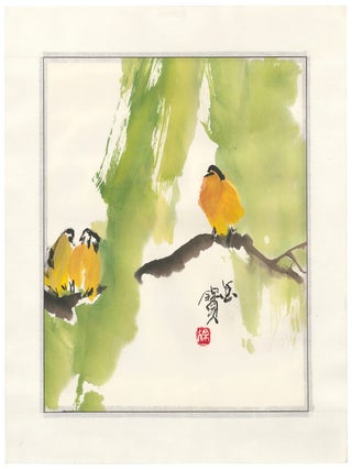 Trio of birds in a tree.