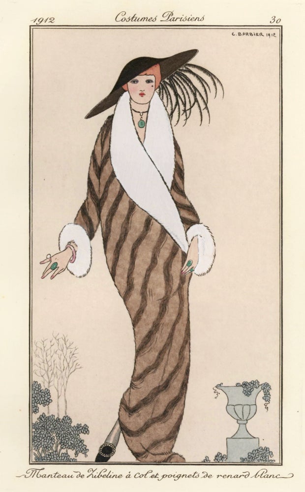 Item nr. 163488 Sable [Marten] Fur Coat with White Fur Sleeves. Costumes Parisiens. George Barbier.