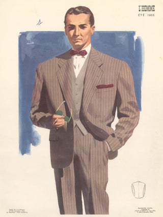 Item nr. 163492 Striped Beige Suit with Deep Red Accents. Jean Darroux