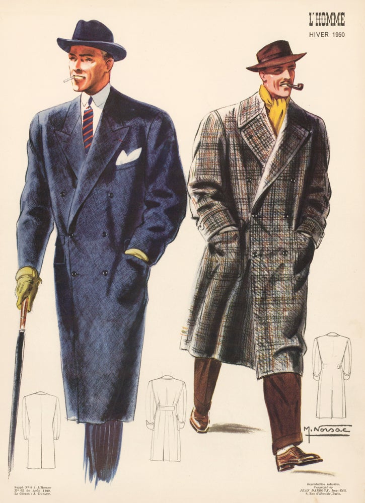 Item nr. 163495 Overcoats, brimmed hats, and bright pops of color. L'Homme. M. Norsac, Jean Darroux.