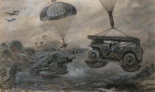 Landing anti-tank guns and jeeps by parachute.
