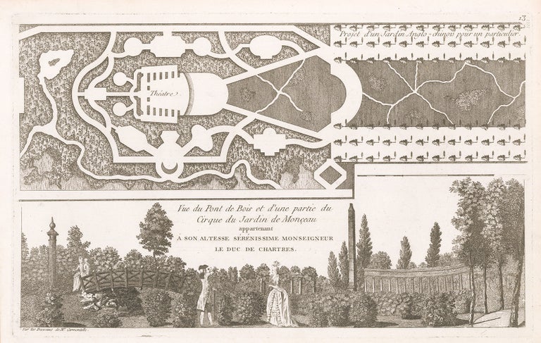 Item nr. 164346 Vue du Pont de Bois et d'une partie du Cirque du Jardin de Monceau appartenant A son altesse serenissime Monsiegneur Le Duc de Chartres. George Louis Le Rouge.