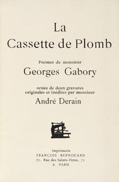 Item nr. 34485 La Cassette de Plomb. ANDRE DERAIN, Georges Gabory